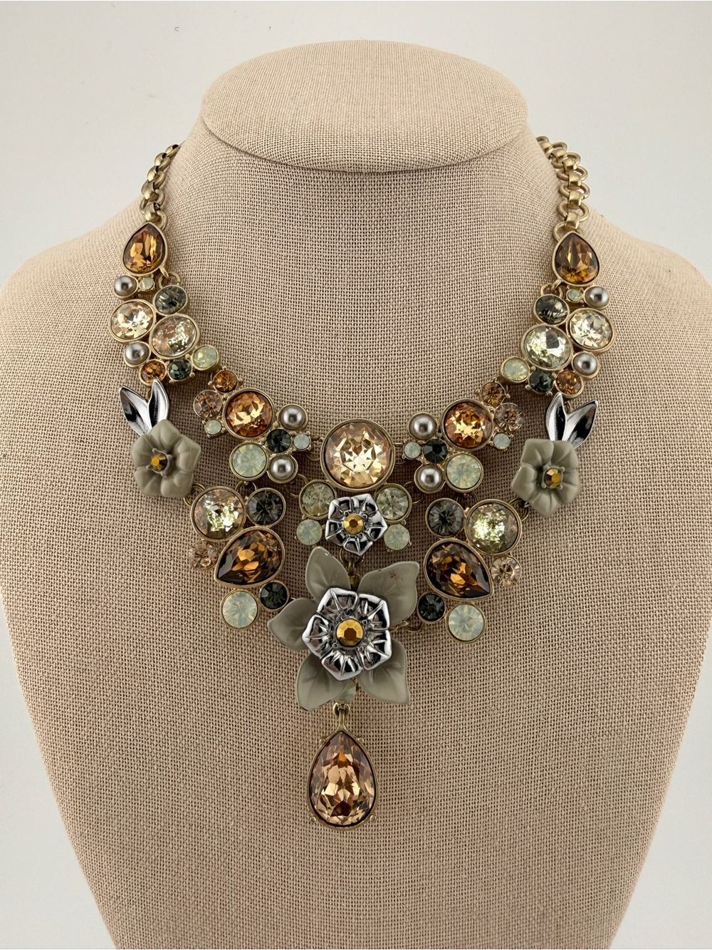 Simply Vera Vera Wang Floral Rhinestone Statement Bib Necklace Gold Neutral